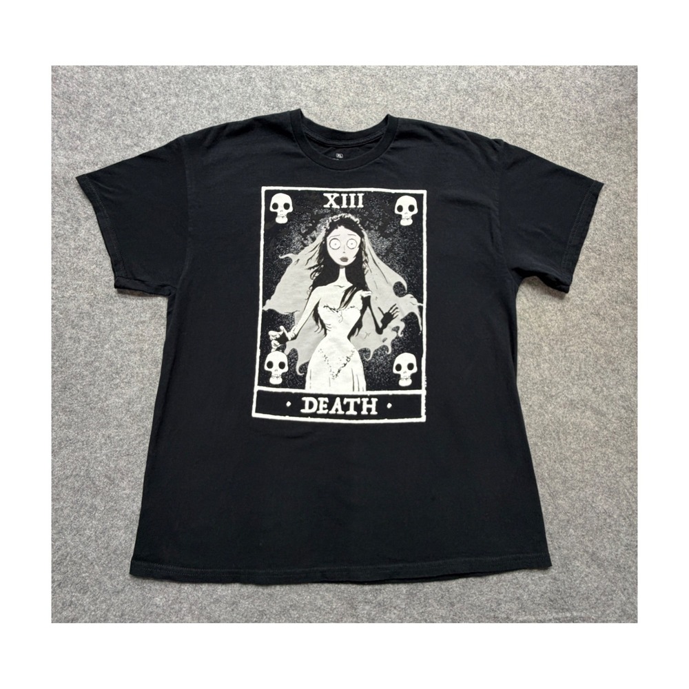 Tim Burton Corpse Bride Tarot Card Death T-Shirt Black XL XIII Emily Skulls